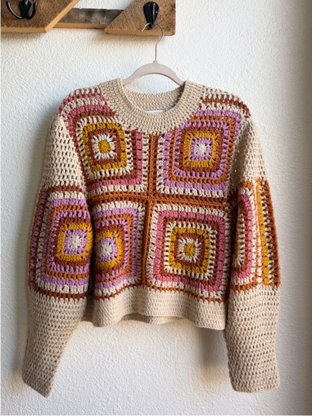 Moon River Granny Square Crocheted Sweater Medium